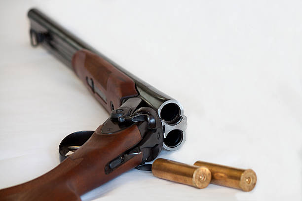 istock Opened double-barrelled gun with bullets photo isolated on white 531239450