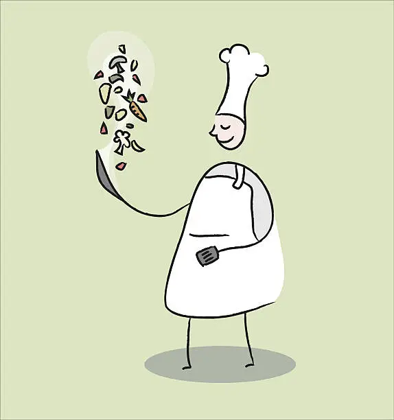 Vector illustration of Chef frying vegetables