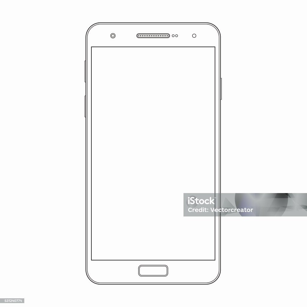 Vector smartphone outline template. Phone icon Smartphone outline template. Vector wireframe contour of modern smart phone, mobile phone, cellphone isolated on white background. Blank screen. Mobile device, gadget icon, symbol, sign Mobile Phone stock vector