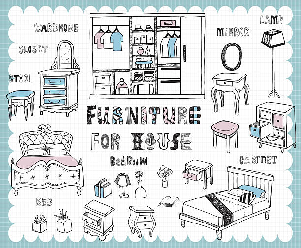 handdrawn_homefurnishing_bedroom - alphabet design element text text messaging stock illustrations