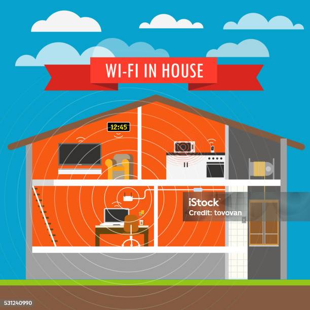 Internet Connection In House Infographics Vector Scheme Stock ...