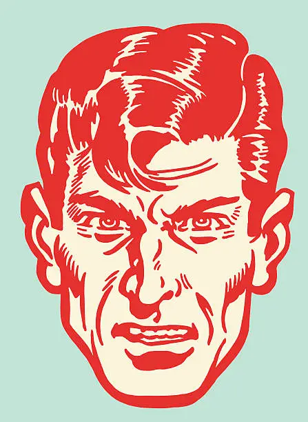 Vector illustration of Angry Dark Haired Man