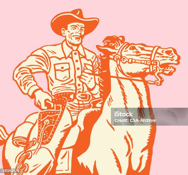 Cowboy On Horse Stock Illustration - Download Image Now - Cowboy, Horse, Wild West