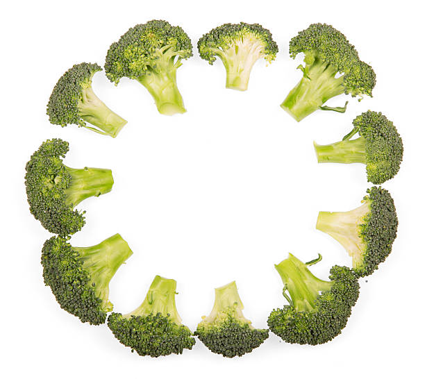 istock Round frame of fresh broccoli isolated on white 531242562