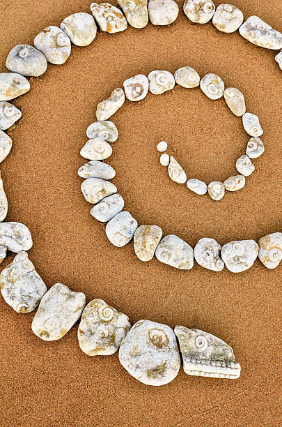 Consistency Spiral of pebbles on the sea beach spiral rock stock pictures, royalty-free photos & images