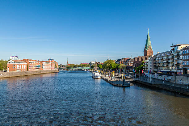 Cityscape with Teerhof on the left and view to the bridge at river Weser