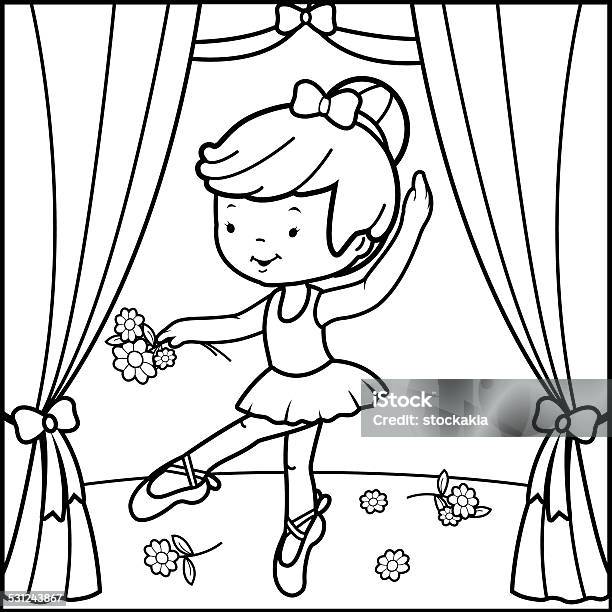 Coloring Book Page Ballerina Girl Dancing On Stage Stock Illustration - Download Image Now - Coloring Book Page - Illlustration Technique, Ballet Dancer, Ballet