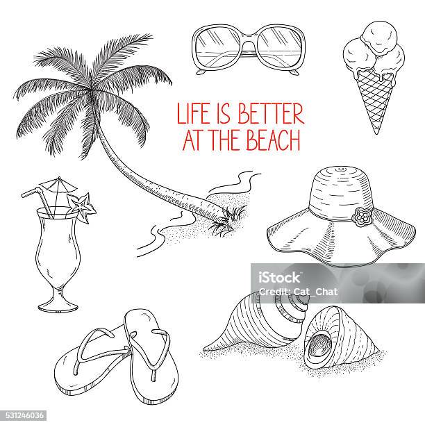 Summertime Icons Set Stock Illustration - Download Image Now - Flip-Flop, Sketch, Beach