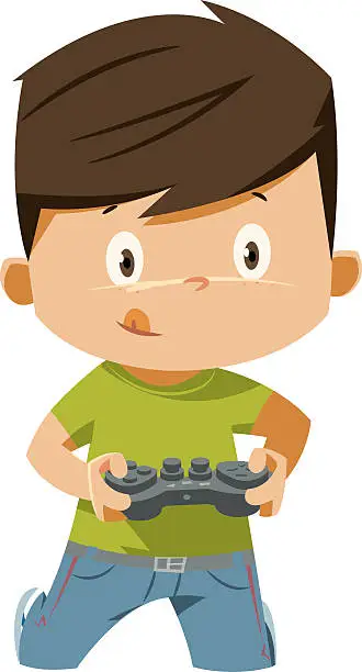 Vector illustration of Kid playing video games