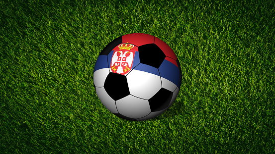 Football ball with flag of Serbia.