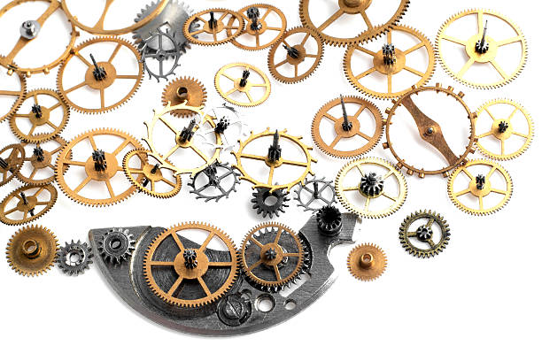 istock Old clock gears mechanism isolated on white background 531248757