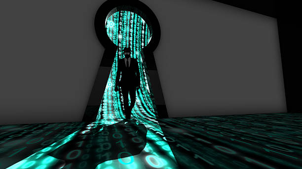 istock Elite hacker entering a room in turquoise 531249946