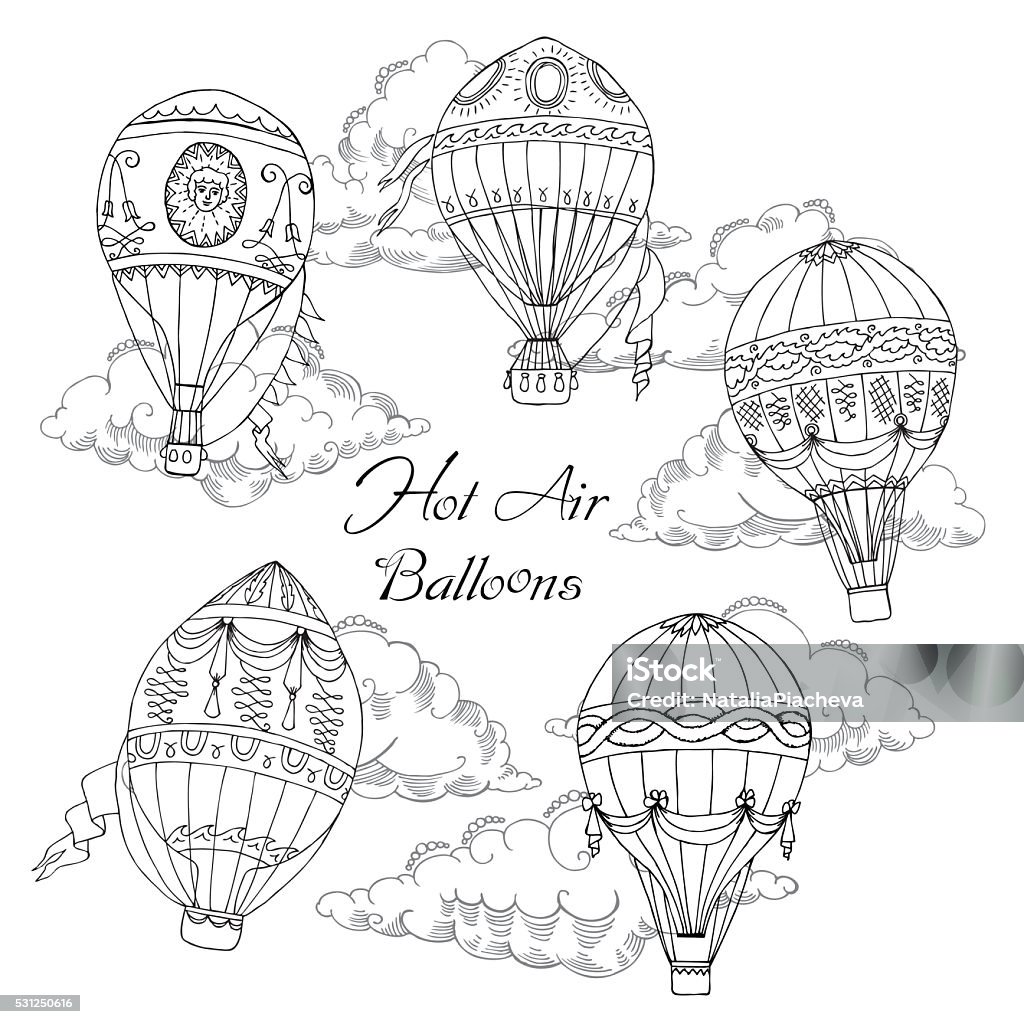 Background with Hot Air Balloons  Background with Hot Air Balloons. Hand drawn sketches vector illustration Art stock vector