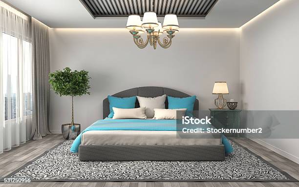 Bedroom Interior 3d Illustration Stock Photo - Download Image Now - Apartment, Architecture, Bedding