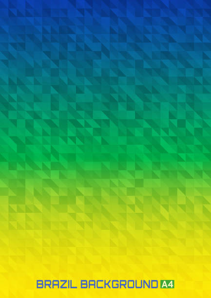 Geometric digital background Brazil 2016 flag colors, vector A4 format. Abstract geometric background using Brazil flag colors, vector a4 format. Abstract vector template A4 print paper size design, with Brazil 2016 colored geometric shapes. Brazil web Banner 2016 blue cup stock illustrations