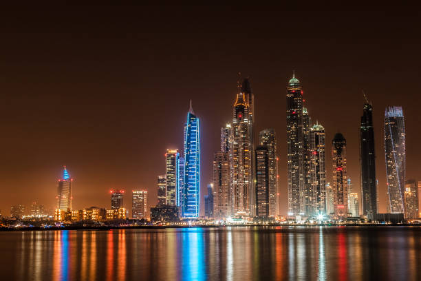 Modern Architecture of Dubai Marina, view from Palm Jumeriah, Dubai, United Arab Emirates