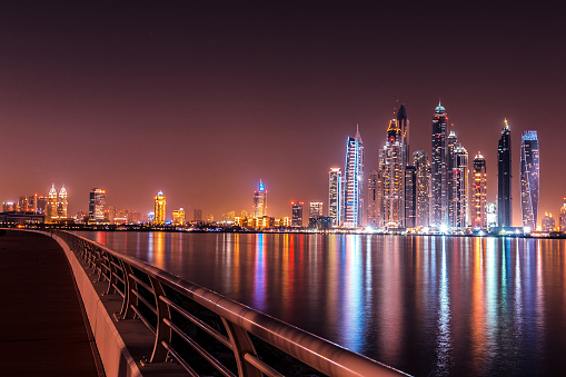 Modern Architecture of Dubai Marina, view from Palm Jumeriah, Dubai, United Arab Emirates