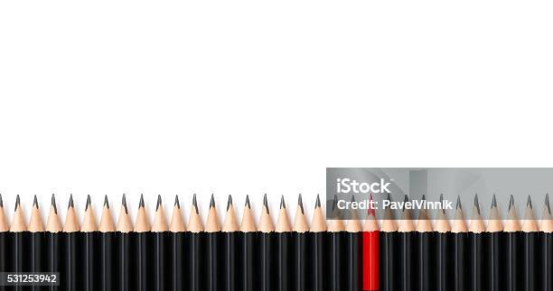 Roter Bleistift Aus Der Menge Die Gleiche Schwarze Fett Stockfoto und mehr Bilder von Gegen den Strom
