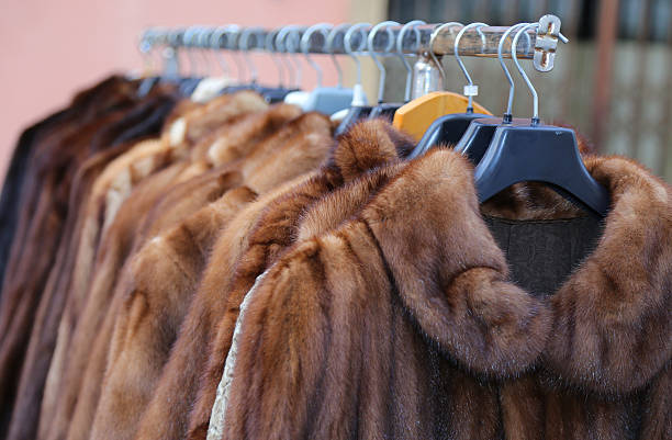 fur coat for sale in the flea market valuable fur coat for sale in the flea market coat hook photos stock pictures, royalty-free photos & images