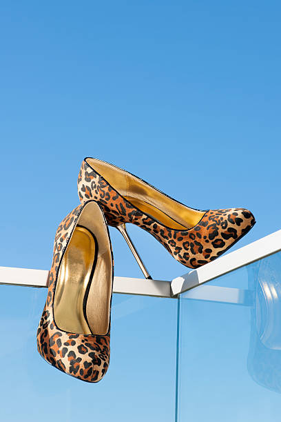 Women's leopard patterned High Heels shoes stock photo