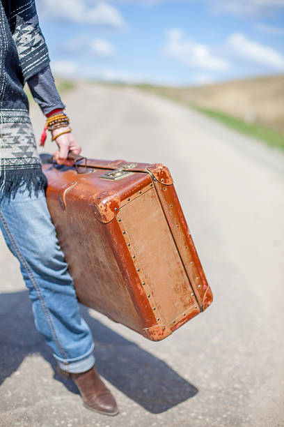istock old brown suitcase stands on a desert road 531255916