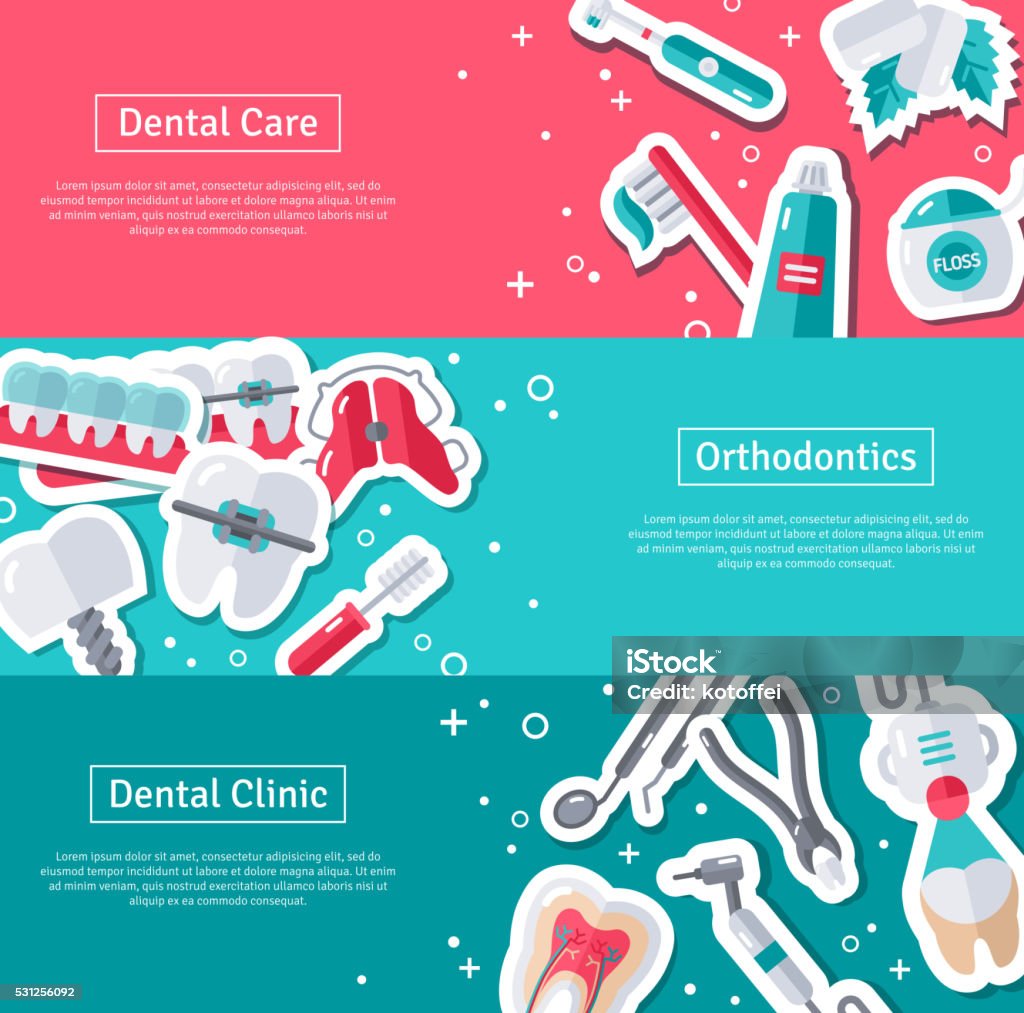 Conjunto de Banners horizontales de Odontología - arte vectorial de Exodoncia libre de derechos