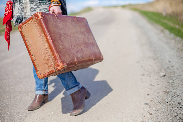 istock old brown suitcase stands on a desert road 531256108