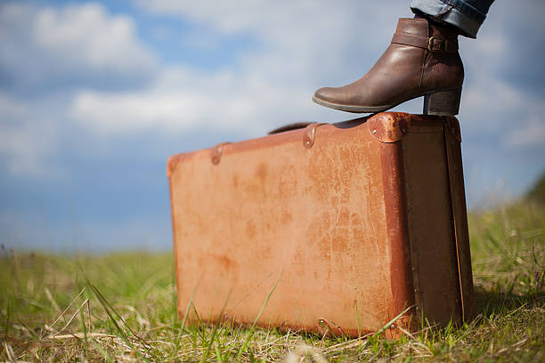 istock old brown suitcase stands on a desert road 531256678
