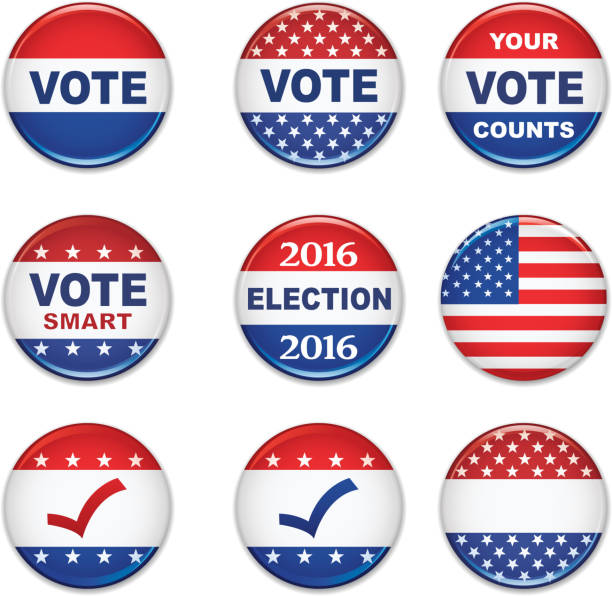 ilustrações de stock, clip art, desenhos animados e ícones de eleições presidenciais dos eua botões de 2016 - voting usa button politics