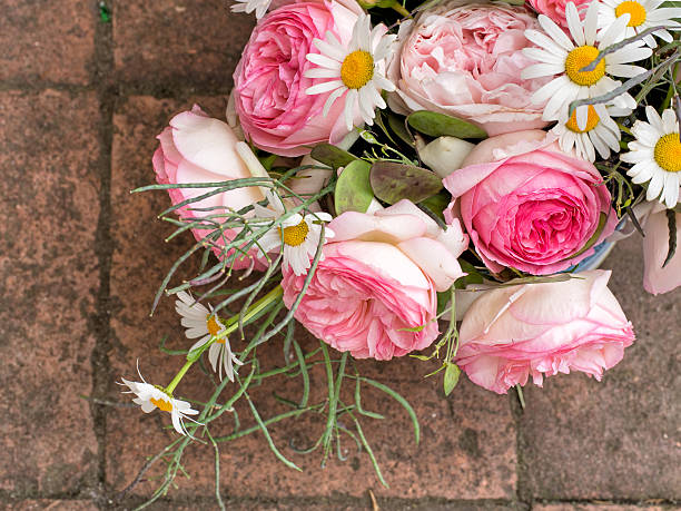Rustic bouquet, pink garden flowers.