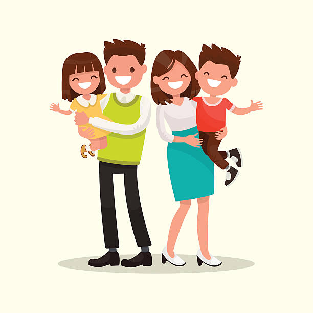 Happy family. Father, mother, son and daughter together. Vector Happy family. Father, mother, son and daughter together. Vector illustration of a flat design happy family stock illustrations