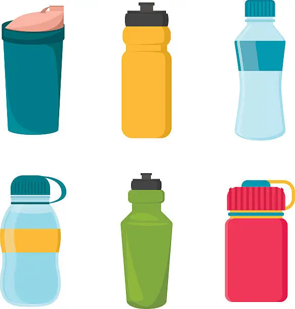 Vector illustration of Set of blank bicycle plastic bottles for water