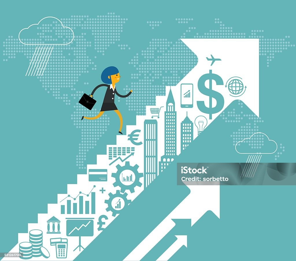 Financial Growth Businesswoman walking up Staircase stock vector