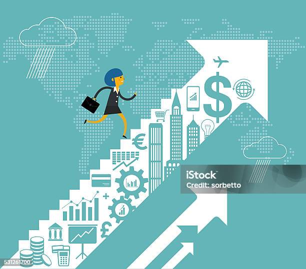 Financial Growth Stock Illustration - Download Image Now - Staircase, Women, Currency
