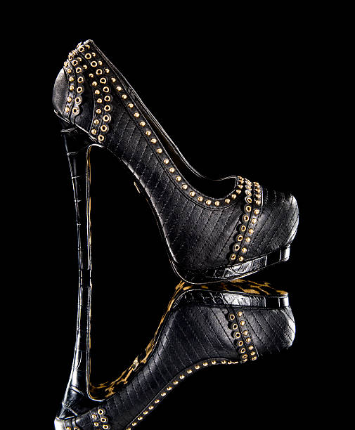 Women's black leather High Heels shoe stock photo
