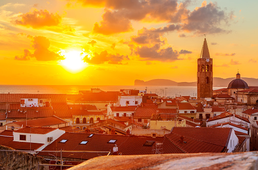 A sunset over Alghero city, Sardinia
