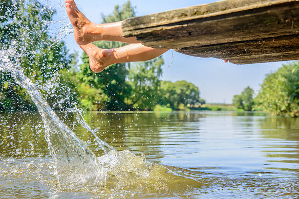 istock girl splashes feet on water 531266288
