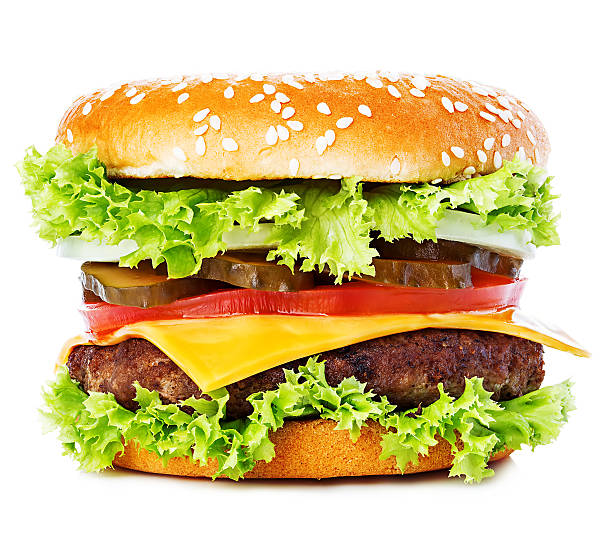 istock Big burger, hamburger, cheeseburger close-up isolated on a white background. 531266378
