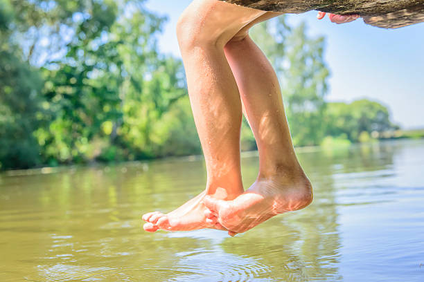 istock girl splashes feet on water 531266412