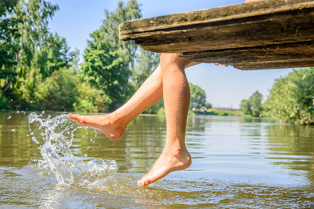 istock girl splashes feet on water 531266506