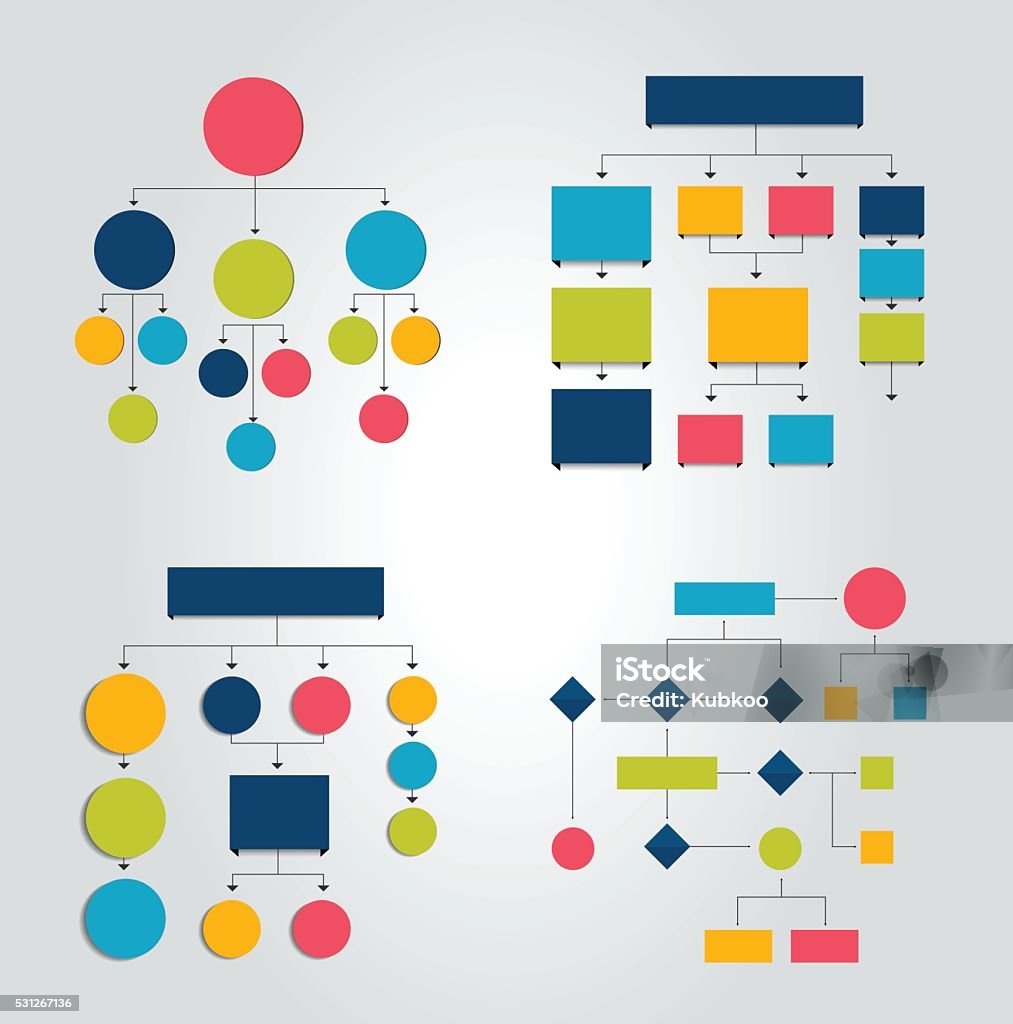 Set Of 6 Flow Charts Schemes Diagrams Simply Color Editable Stock ...