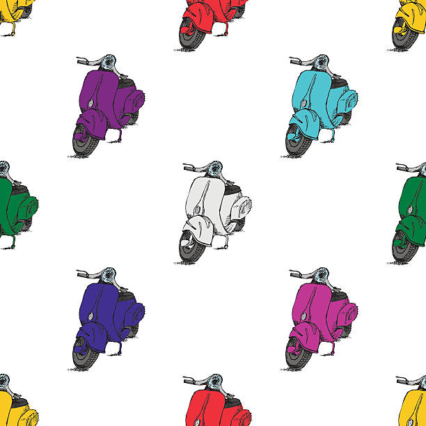 ilustrações de stock, clip art, desenhos animados e ícones de "trotinette" vespa motociclos - vespa scooter