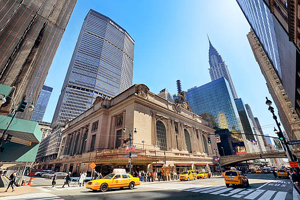 Grand Central Station, New York City. New York, USA - April 15 , 2016: Street view of Entrance in Grand Central Terminal Building in Midtown Manhattan, New York City, USA. It is GCT in short. 42nd street photos stock pictures, royalty-free photos & images