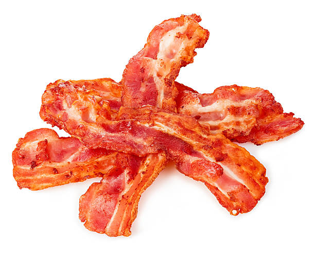 istock Cooked bacon rashers close-up isolated on a white background. 531267922