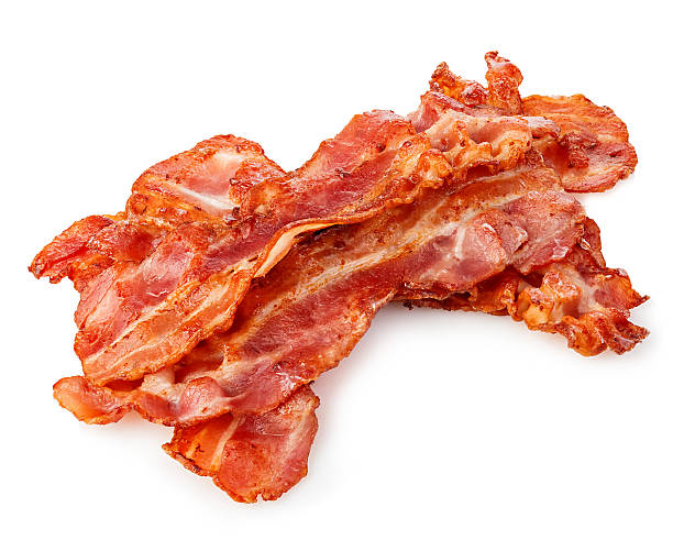 istock Cooked bacon rashers close-up isolated on a white background. 531267996