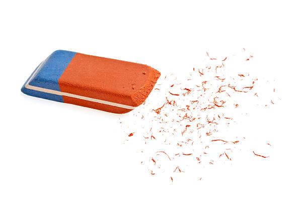 istock Red and blue eraser on a white background 531268789