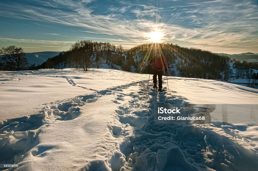 Mountaineering Man dating a peak 2015 Stock Photo