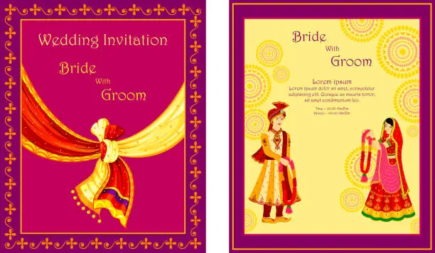 Vector illustration of Indian wedding invitation card