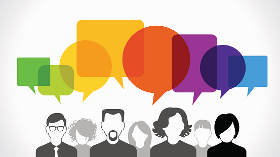 Icons of people with speech bubbles. People Chatting. Vector illustration of a communication concept, The file is saved in the version AI10 EPS. This image contains transparency.