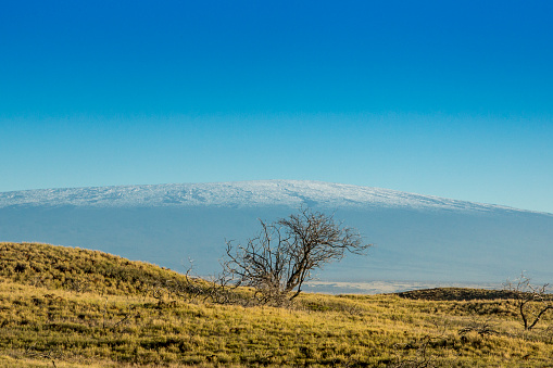 A snow capped view of Hawaii's Mauna Loa volcano